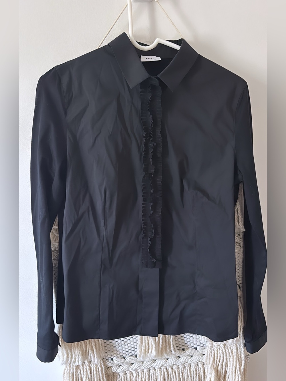 Akris Punto Fringe Placket Button Down Shirt Black US 10
